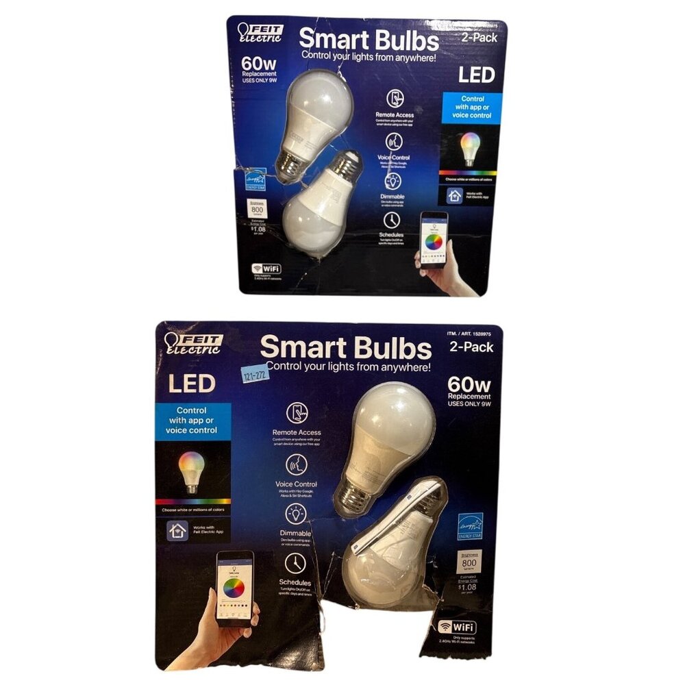 Feit Electric Smart Bulbs 2 Pack 60W LED WiFi Voice/App Dimmable 4 Bulbs